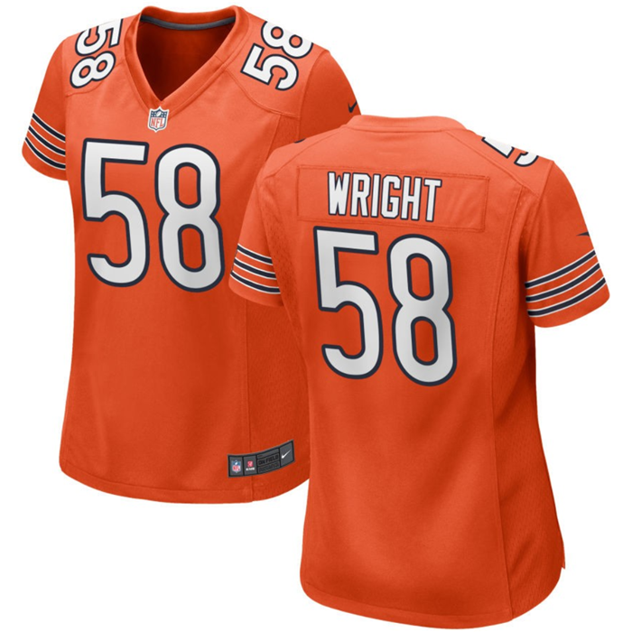 Women's Chicago Bears #58 Darnell Wright Orange Stitched Game Jersey(Run Small)